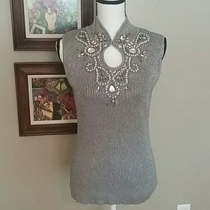 SOLD!! OBJECTS D'ART Beaded Sweater, Sleeveless, Grey